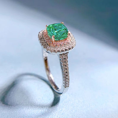 แหวนแต่งงานสีเขียวทรงสี่เหลี่ยมหินแท้ Zircon สําหรับผู้หญิง
