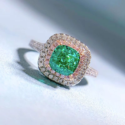 แหวนแต่งงานสีเขียวทรงสี่เหลี่ยมหินแท้ Zircon สําหรับผู้หญิง