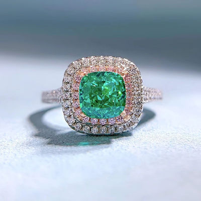 แหวนแต่งงานสีเขียวทรงสี่เหลี่ยมหินแท้ Zircon สําหรับผู้หญิง