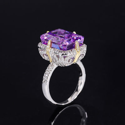 สีม่วง / สีน้ําเงิน / สีเหลือง เพชรมณี 925 สตอร์ลิ่ง เงิน Zircon แหวนหมั้น