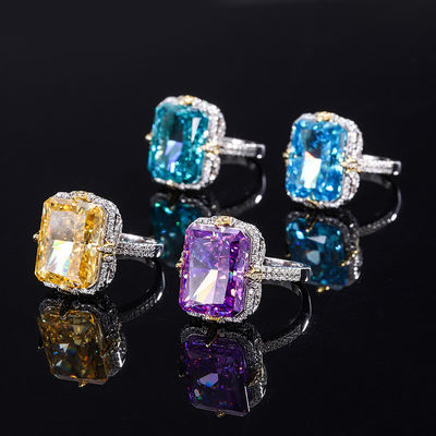 สีม่วง / สีน้ําเงิน / สีเหลือง เพชรมณี 925 สตอร์ลิ่ง เงิน Zircon แหวนหมั้น