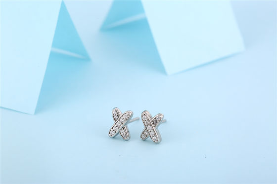 X Shape 925 Moissanite Stud Earrings เครื่องประดับเงินสเตอร์ลิ่ง