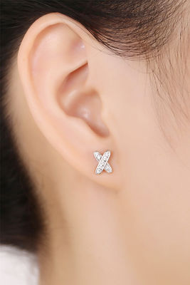 X Shape 925 Moissanite Stud Earrings เครื่องประดับเงินสเตอร์ลิ่ง