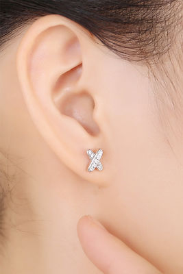 X Shape 925 Moissanite Stud Earrings เครื่องประดับเงินสเตอร์ลิ่ง