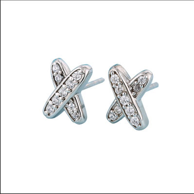 X Shape 925 Moissanite Stud Earrings เครื่องประดับเงินสเตอร์ลิ่ง