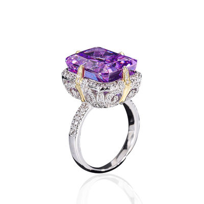 สีม่วง / สีน้ําเงิน / สีเหลือง เพชรมณี 925 สตอร์ลิ่ง เงิน Zircon แหวนหมั้น