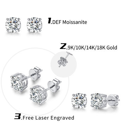 18k ทอง Moissanite ไดมอนด์ Stud หูหูทองขาว สนับสนุนการปรับแต่ง