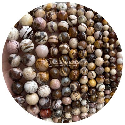 ขายปลีกหินธรรมชาติ กลมหินอ่อน 8 มม สีชมพู Zebra Jasper กลมหินอ่อน Tourmaline กลมหินอ่อน Spacers สําหรับเครื่องประดับ