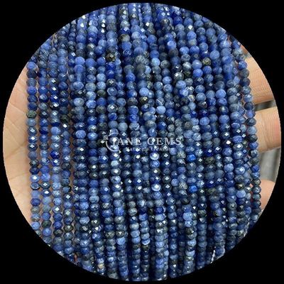 Lapis Lazuli Apatite Natural Gemstone Bead ผิวขนของหินแท้ ลักษณะอาบาคัส สายขนของหินอ่อนสําหรับพลังงานบําบัดและการทําเครื่องประดับ DIY