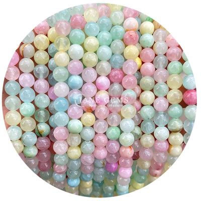 ผสมกลม Jades หินแคลซิโดนี ลูกบัวบําบัดคริสตัลหินธรรมชาติ ลูกบัวคล่อง DIY การทําเครื่องประดับ