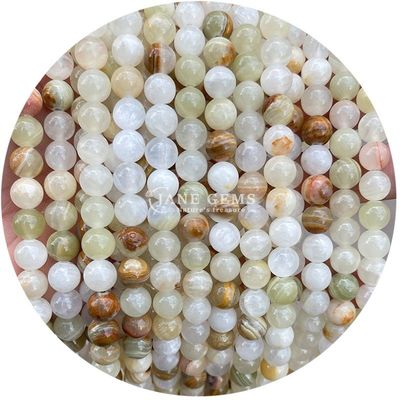 ผสมกลม Jades หินแคลซิโดนี ลูกบัวบําบัดคริสตัลหินธรรมชาติ ลูกบัวคล่อง DIY การทําเครื่องประดับ