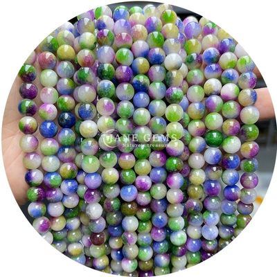 กลม Jades สีหิน Chalcedony ลูกบัวการรักษาคริสตัลหินธรรมชาติ ลูกบัวอ่อนสําหรับการทําเครื่องประดับ DIY