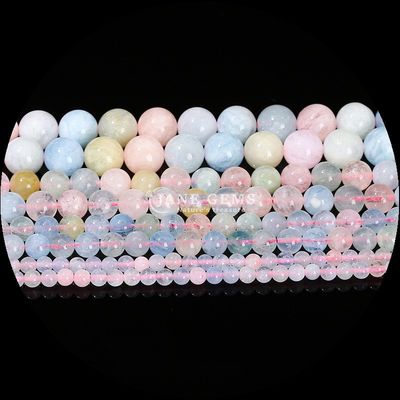 สีสันกลมหินแสนอร่อย ลูกบัวกราเนต มอร์แกนไทท สําหรับเครื่องประดับ การทําข้อมือ DIY สร้อยคอ / แหวนหู