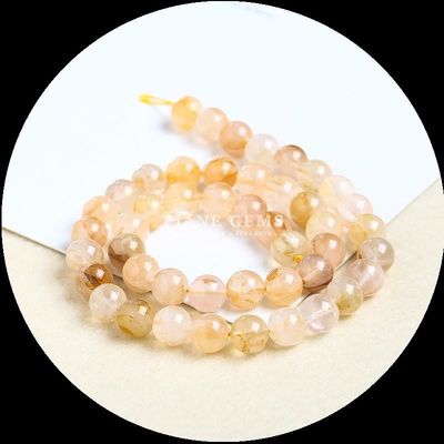 หินแท้เคลือบตัดกลม ไฟควาร์ทส ทอง Rutilated Quartz กลีบข้อมือสําหรับการทําเครื่องประดับ DIY