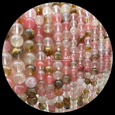 หินแท้เคลือบตัดกลม ไฟควาร์ทส ทอง Rutilated Quartz กลีบข้อมือสําหรับการทําเครื่องประดับ DIY