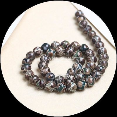 DIY เครื่องประดับ ทําเครื่องประดับที่จําเป็น หลากสี Tibatan Agate Beads สามตา Dzi สายข้อมูลกระสุนโล่งด้วยเทคนิคเคลือบ