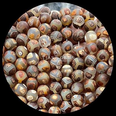 DIY เครื่องประดับ ทําเครื่องประดับที่จําเป็น หลากสี Tibatan Agate Beads สามตา Dzi สายข้อมูลกระสุนโล่งด้วยเทคนิคเคลือบ
