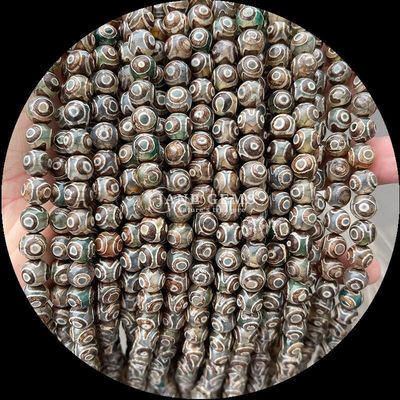 DIY เครื่องประดับ ทําเครื่องประดับที่จําเป็น หลากสี Tibatan Agate Beads สามตา Dzi สายข้อมูลกระสุนโล่งด้วยเทคนิคเคลือบ