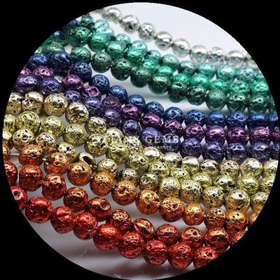 หินอ่อนทรงกลม หินอ่อนทรงกลม สีหลากหลายเคลือบ หินลาวาสําหรับเครื่องประดับที่ทําด้วยมือ