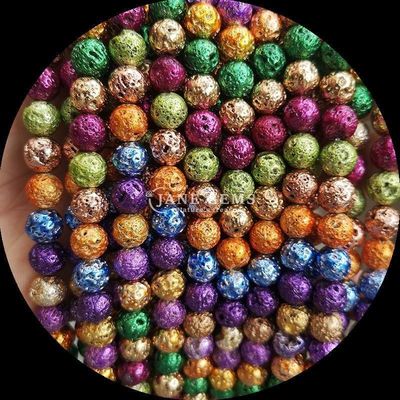หินอ่อนทรงกลม หินอ่อนทรงกลม สีหลากหลายเคลือบ หินลาวาสําหรับเครื่องประดับที่ทําด้วยมือ